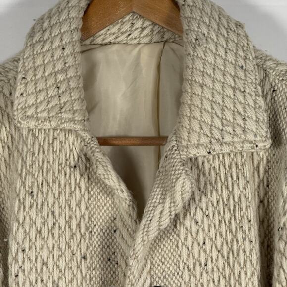 Branigan Weavers Ireland Wool Coat Aran Knit Cardigan Jacket Cream XL - Picture 2 of 11